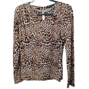 Playful INC Cheetah Print Sexy Blouse With Gold Chain Accent